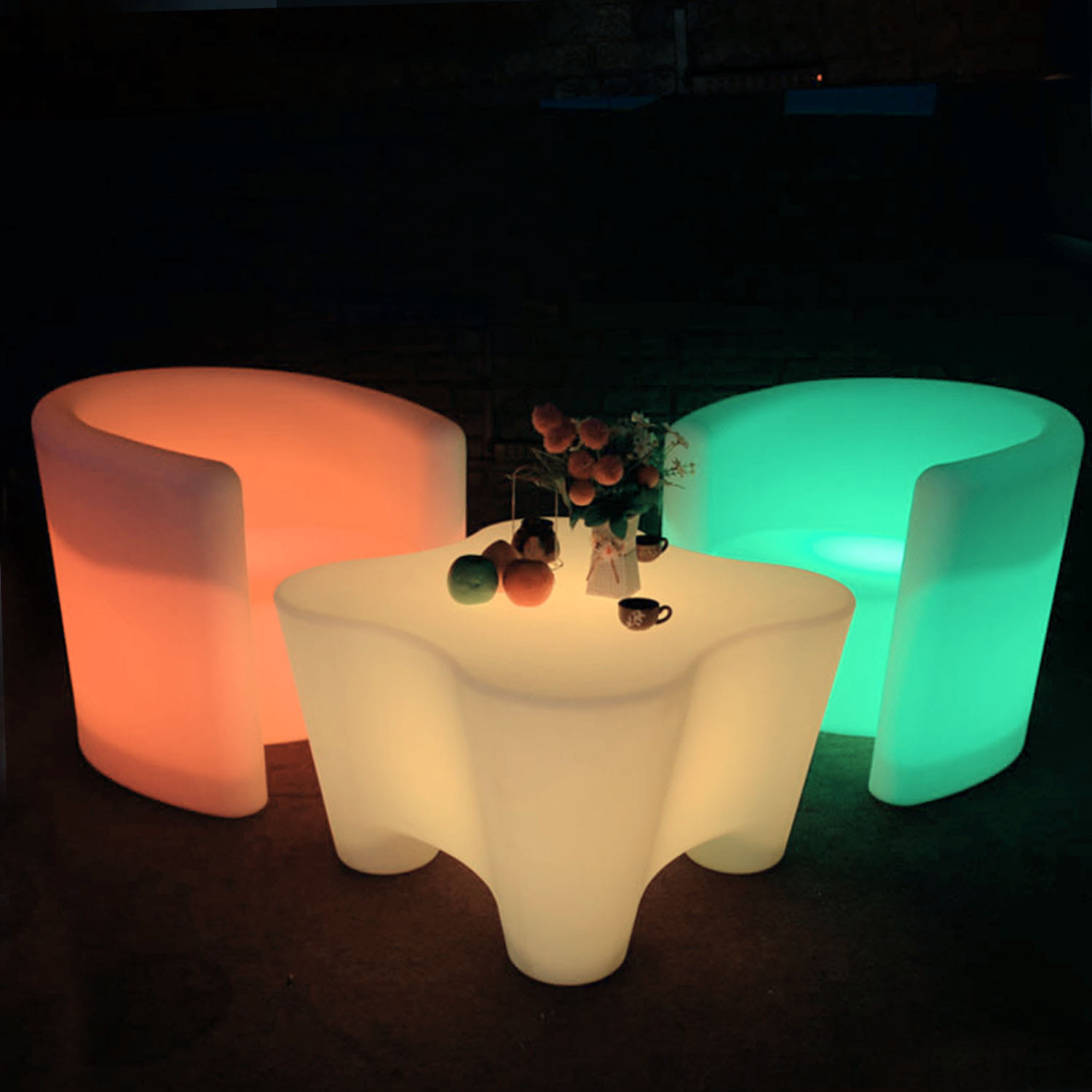 LED 테이블세트(의자2개 테이블1개) 충전식 배터리 타입 RGB (리모컨)