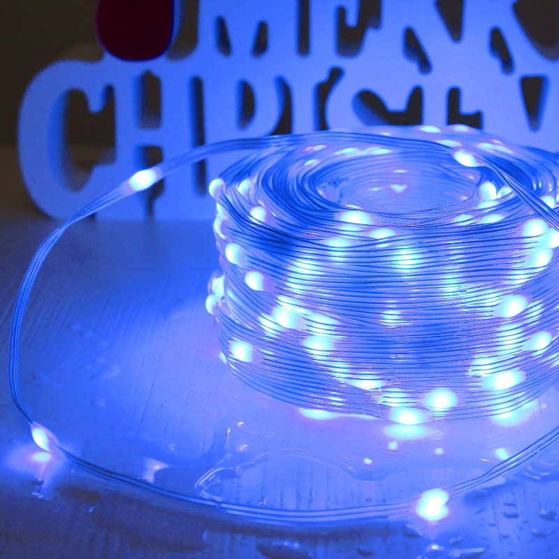 LED  방수 IP65 물방울 스트링라이트 50M 500구 점멸 투명선  블루